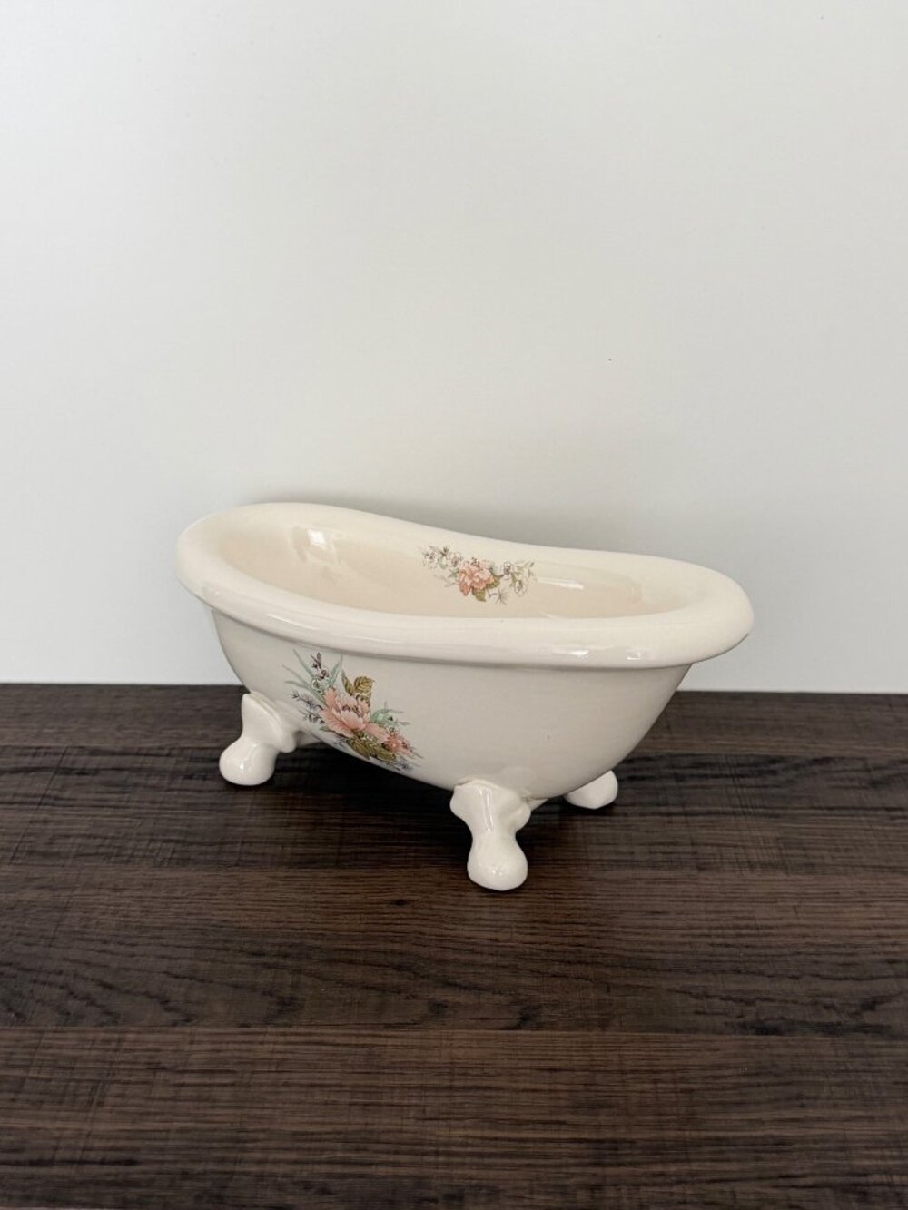 VTG VB Athena‎ Cottagecore Ceramic Floral Clawfoot Tub Soap Trinket Jewelry Dish